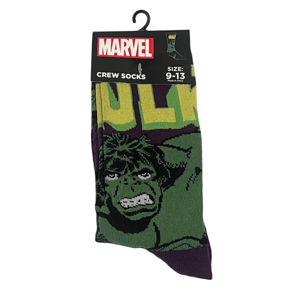 Marvel Hulk Socks Mens 9-13 Crew Superhero Graphic Green Fun Gift - Picture 1 of 5